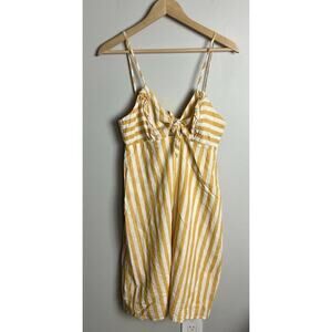 CAD Yellow & White Striped Sundress Sz Medium Cotton Blend Tie Front Spaghetti